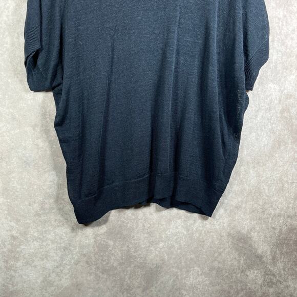 COS Sweater Womens Medium Navy Blue Knit Linen Silk Blend Short Sleeve Pullover - Picture 7 of 13